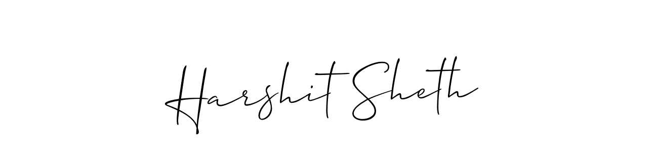 The best way (Allison_Script) to make a short signature is to pick only two or three words in your name. The name Harshit Sheth include a total of six letters. For converting this name. Harshit Sheth signature style 2 images and pictures png