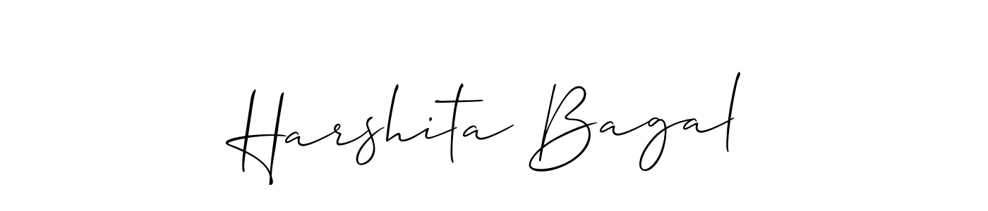 The best way (Allison_Script) to make a short signature is to pick only two or three words in your name. The name Harshita Bagal include a total of six letters. For converting this name. Harshita Bagal signature style 2 images and pictures png