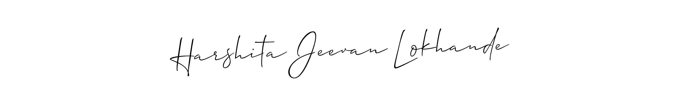 You should practise on your own different ways (Allison_Script) to write your name (Harshita Jeevan Lokhande) in signature. don't let someone else do it for you. Harshita Jeevan Lokhande signature style 2 images and pictures png