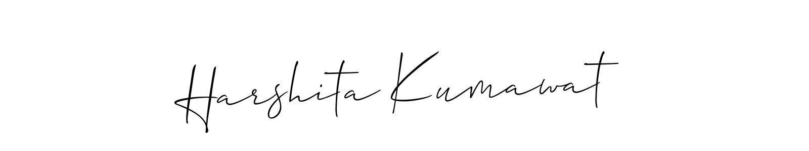 The best way (Allison_Script) to make a short signature is to pick only two or three words in your name. The name Harshita Kumawat include a total of six letters. For converting this name. Harshita Kumawat signature style 2 images and pictures png