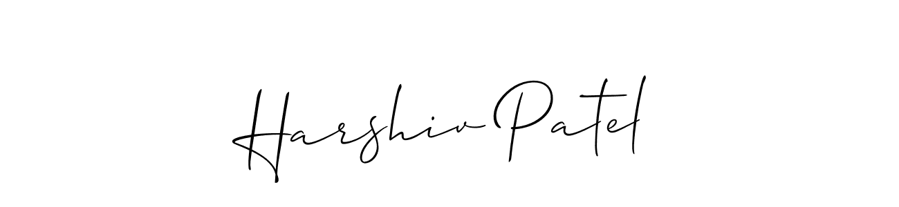 The best way (Allison_Script) to make a short signature is to pick only two or three words in your name. The name Harshiv Patel include a total of six letters. For converting this name. Harshiv Patel signature style 2 images and pictures png