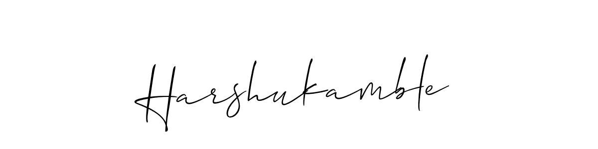 The best way (Allison_Script) to make a short signature is to pick only two or three words in your name. The name Harshukamble include a total of six letters. For converting this name. Harshukamble signature style 2 images and pictures png