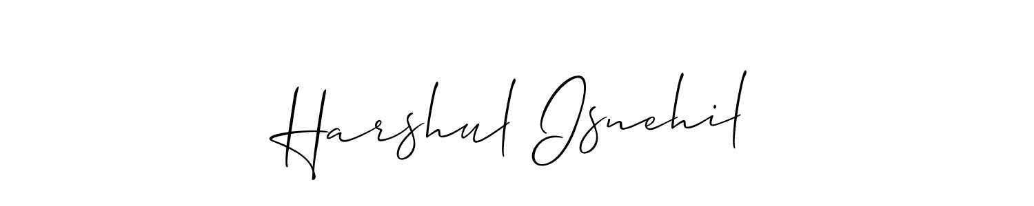 Allison_Script is a professional signature style that is perfect for those who want to add a touch of class to their signature. It is also a great choice for those who want to make their signature more unique. Get Harshul Isnehil name to fancy signature for free. Harshul Isnehil signature style 2 images and pictures png