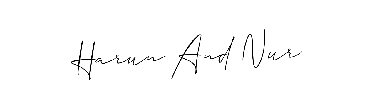 How to make Harun And Nur name signature. Use Allison_Script style for creating short signs online. This is the latest handwritten sign. Harun And Nur signature style 2 images and pictures png