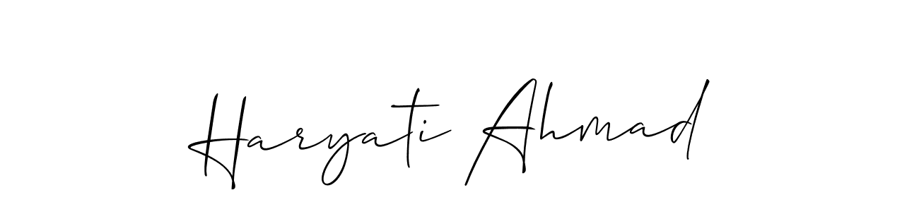 How to make Haryati Ahmad name signature. Use Allison_Script style for creating short signs online. This is the latest handwritten sign. Haryati Ahmad signature style 2 images and pictures png