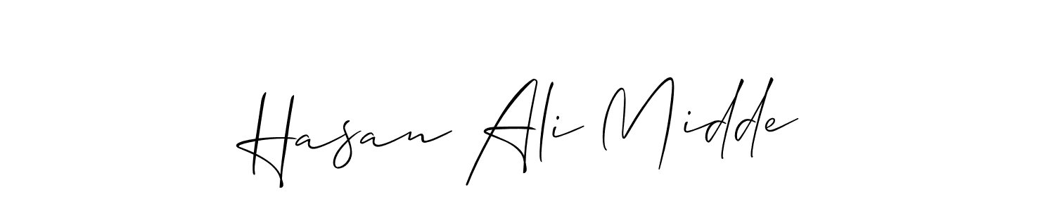 The best way (Allison_Script) to make a short signature is to pick only two or three words in your name. The name Hasan Ali Midde include a total of six letters. For converting this name. Hasan Ali Midde signature style 2 images and pictures png