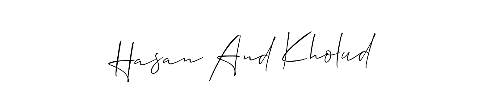 Similarly Allison_Script is the best handwritten signature design. Signature creator online .You can use it as an online autograph creator for name Hasan And Kholud. Hasan And Kholud signature style 2 images and pictures png