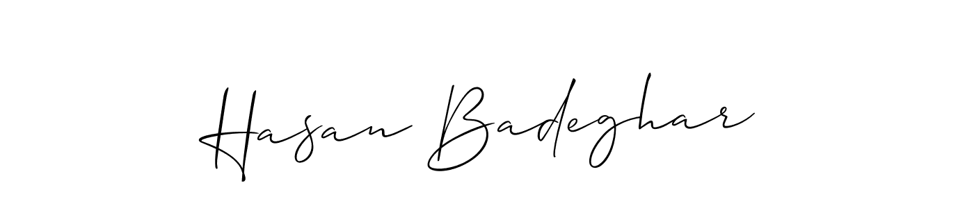 Hasan Badeghar stylish signature style. Best Handwritten Sign (Allison_Script) for my name. Handwritten Signature Collection Ideas for my name Hasan Badeghar. Hasan Badeghar signature style 2 images and pictures png