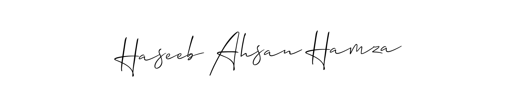 Create a beautiful signature design for name Haseeb Ahsan Hamza. With this signature (Allison_Script) fonts, you can make a handwritten signature for free. Haseeb Ahsan Hamza signature style 2 images and pictures png