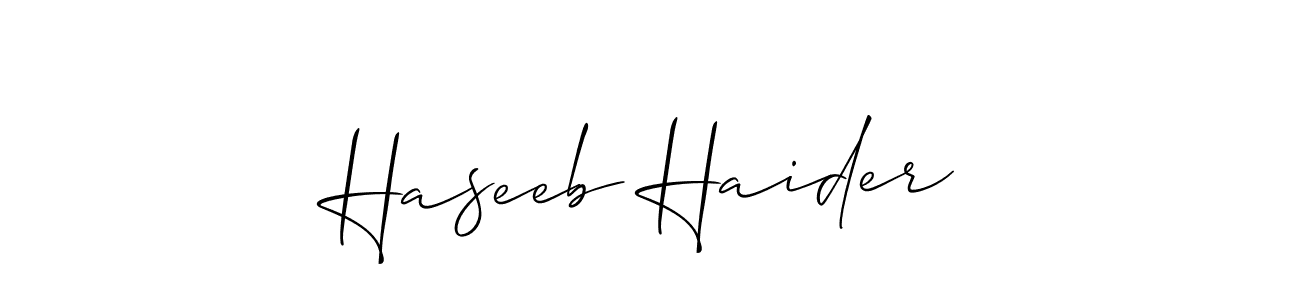 Use a signature maker to create a handwritten signature online. With this signature software, you can design (Allison_Script) your own signature for name Haseeb Haider. Haseeb Haider signature style 2 images and pictures png