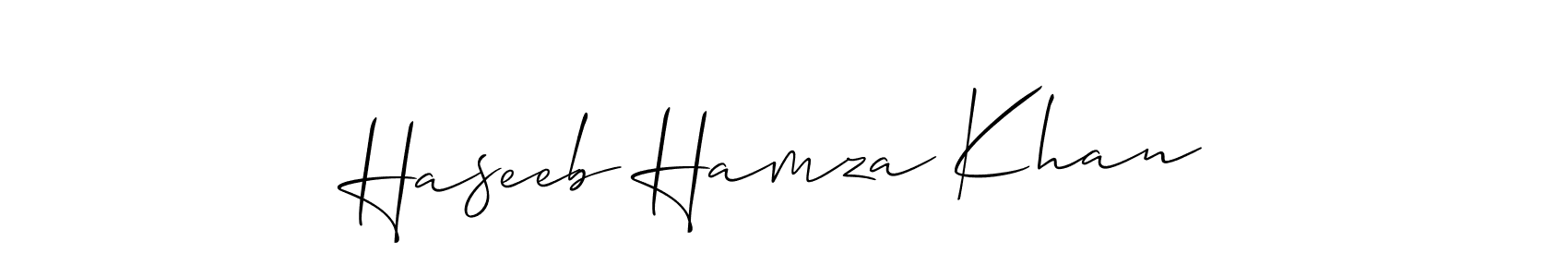 Make a short Haseeb Hamza Khan signature style. Manage your documents anywhere anytime using Allison_Script. Create and add eSignatures, submit forms, share and send files easily. Haseeb Hamza Khan signature style 2 images and pictures png