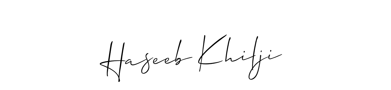 You should practise on your own different ways (Allison_Script) to write your name (Haseeb Khilji) in signature. don't let someone else do it for you. Haseeb Khilji signature style 2 images and pictures png