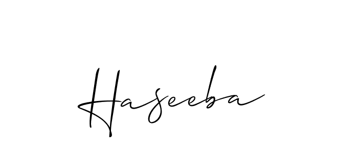 The best way (Allison_Script) to make a short signature is to pick only two or three words in your name. The name Haseeba include a total of six letters. For converting this name. Haseeba signature style 2 images and pictures png