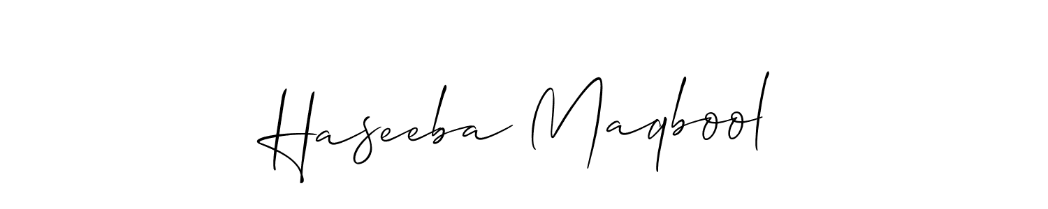 Use a signature maker to create a handwritten signature online. With this signature software, you can design (Allison_Script) your own signature for name Haseeba Maqbool. Haseeba Maqbool signature style 2 images and pictures png