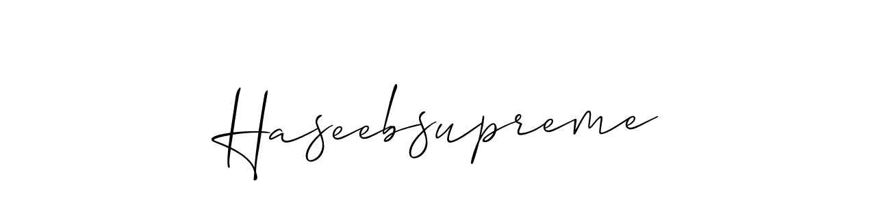 Use a signature maker to create a handwritten signature online. With this signature software, you can design (Allison_Script) your own signature for name Haseebsupreme. Haseebsupreme signature style 2 images and pictures png