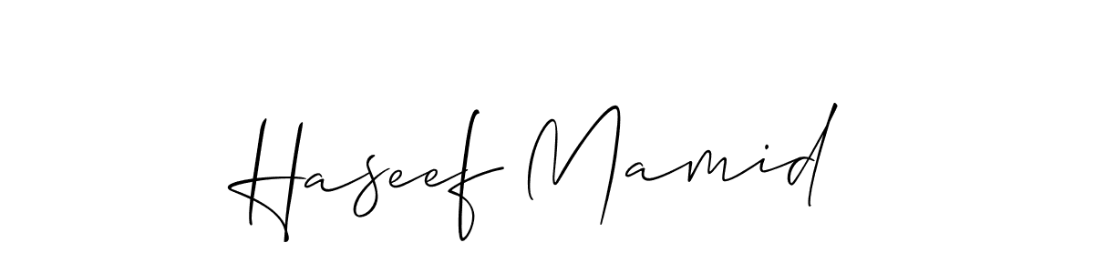 The best way (Allison_Script) to make a short signature is to pick only two or three words in your name. The name Haseef Mamid include a total of six letters. For converting this name. Haseef Mamid signature style 2 images and pictures png