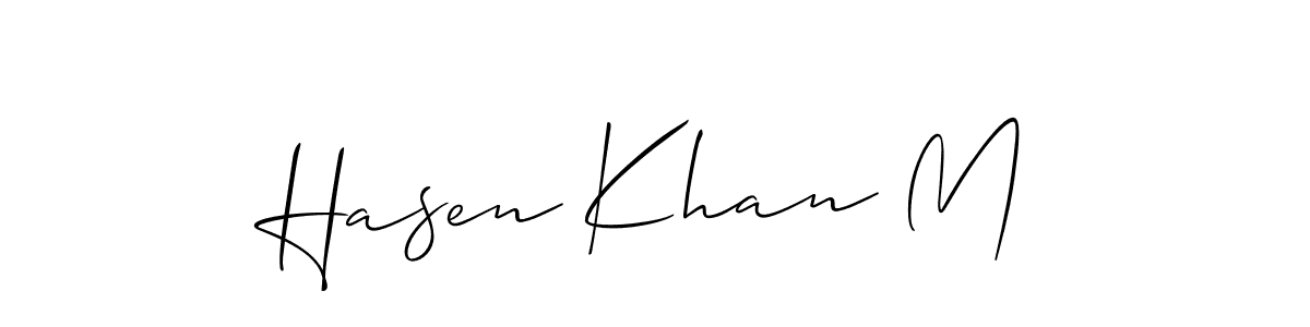 Use a signature maker to create a handwritten signature online. With this signature software, you can design (Allison_Script) your own signature for name Hasen Khan M. Hasen Khan M signature style 2 images and pictures png