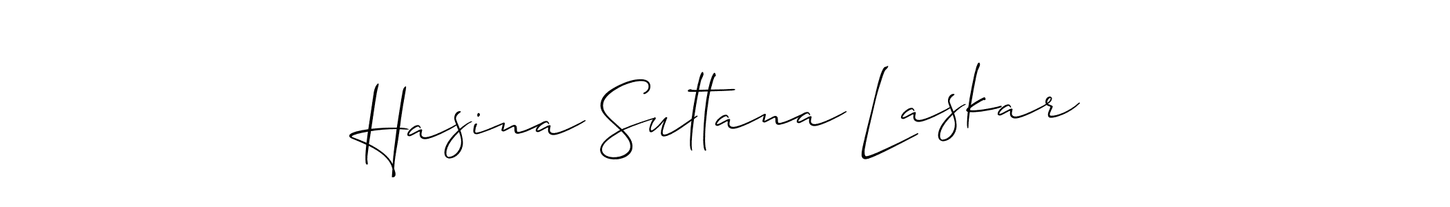 The best way (Allison_Script) to make a short signature is to pick only two or three words in your name. The name Hasina Sultana Laskar include a total of six letters. For converting this name. Hasina Sultana Laskar signature style 2 images and pictures png