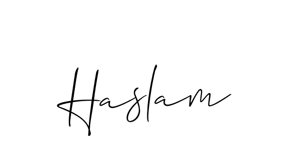 Use a signature maker to create a handwritten signature online. With this signature software, you can design (Allison_Script) your own signature for name Haslam. Haslam signature style 2 images and pictures png