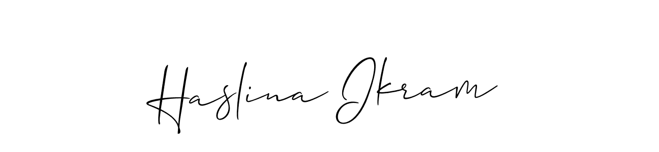 Also You can easily find your signature by using the search form. We will create Haslina Ikram name handwritten signature images for you free of cost using Allison_Script sign style. Haslina Ikram signature style 2 images and pictures png