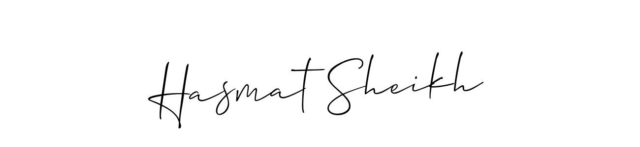 Create a beautiful signature design for name Hasmat Sheikh. With this signature (Allison_Script) fonts, you can make a handwritten signature for free. Hasmat Sheikh signature style 2 images and pictures png