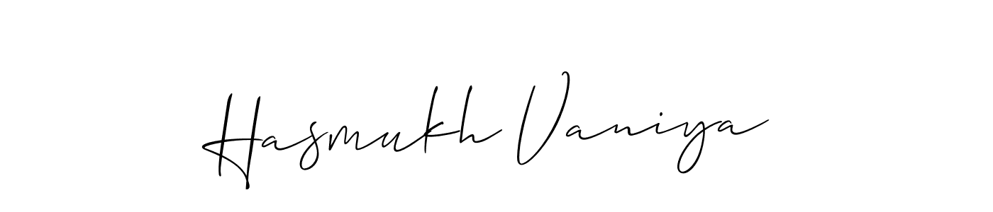 Create a beautiful signature design for name Hasmukh Vaniya. With this signature (Allison_Script) fonts, you can make a handwritten signature for free. Hasmukh Vaniya signature style 2 images and pictures png