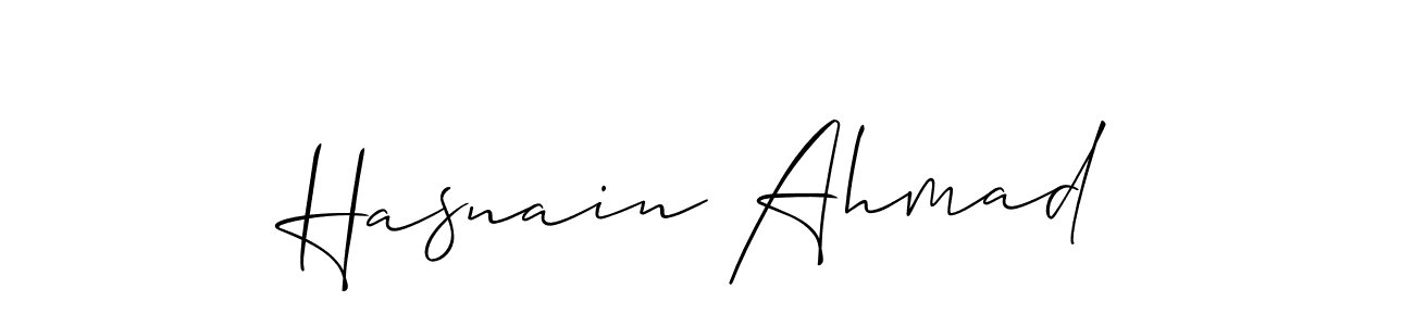 Allison_Script is a professional signature style that is perfect for those who want to add a touch of class to their signature. It is also a great choice for those who want to make their signature more unique. Get Hasnain Ahmad name to fancy signature for free. Hasnain Ahmad signature style 2 images and pictures png