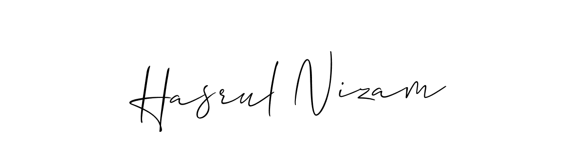 Use a signature maker to create a handwritten signature online. With this signature software, you can design (Allison_Script) your own signature for name Hasrul Nizam. Hasrul Nizam signature style 2 images and pictures png