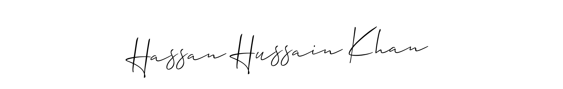 Similarly Allison_Script is the best handwritten signature design. Signature creator online .You can use it as an online autograph creator for name Hassan Hussain Khan. Hassan Hussain Khan signature style 2 images and pictures png