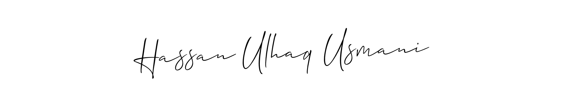 Allison_Script is a professional signature style that is perfect for those who want to add a touch of class to their signature. It is also a great choice for those who want to make their signature more unique. Get Hassan Ulhaq Usmani name to fancy signature for free. Hassan Ulhaq Usmani signature style 2 images and pictures png