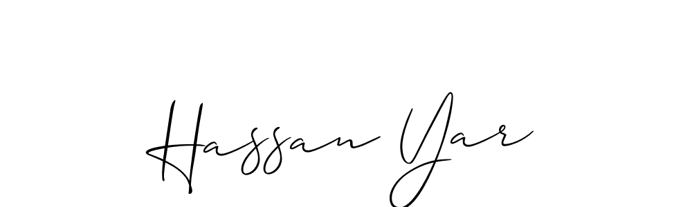 How to make Hassan Yar name signature. Use Allison_Script style for creating short signs online. This is the latest handwritten sign. Hassan Yar signature style 2 images and pictures png