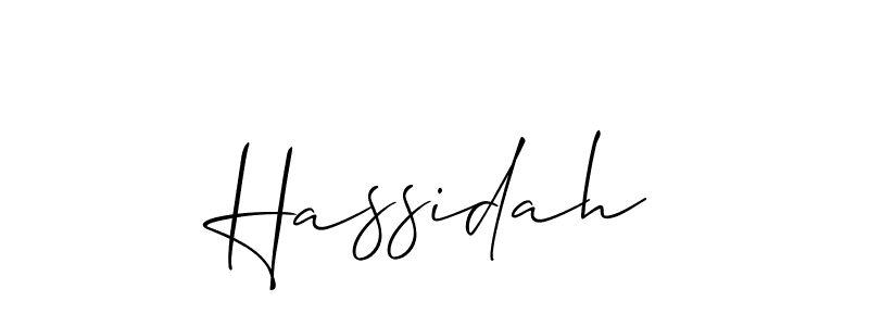 Use a signature maker to create a handwritten signature online. With this signature software, you can design (Allison_Script) your own signature for name Hassidah. Hassidah signature style 2 images and pictures png