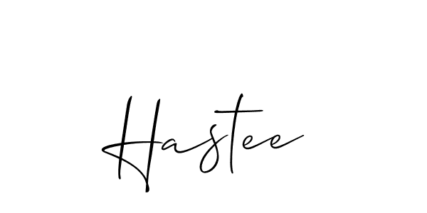 The best way (Allison_Script) to make a short signature is to pick only two or three words in your name. The name Hastee include a total of six letters. For converting this name. Hastee signature style 2 images and pictures png