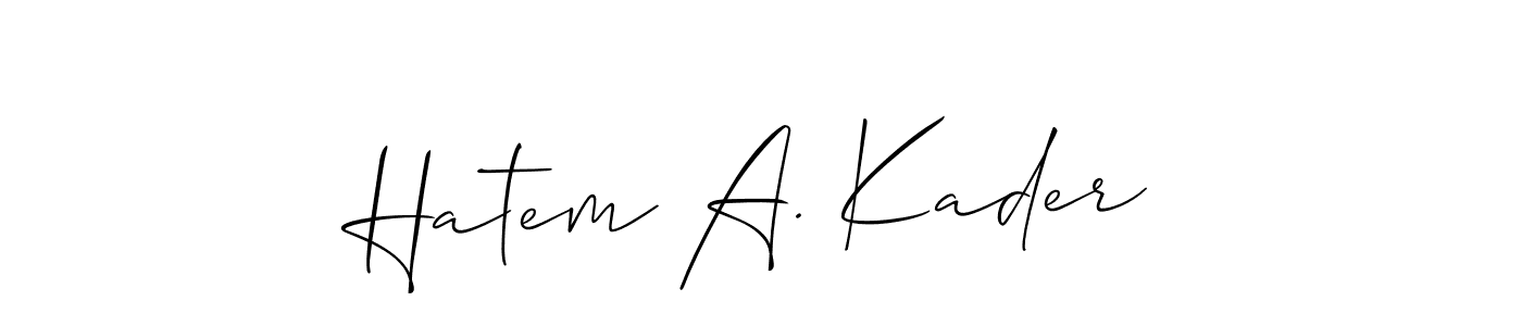 The best way (Allison_Script) to make a short signature is to pick only two or three words in your name. The name Hatem A. Kader include a total of six letters. For converting this name. Hatem A. Kader signature style 2 images and pictures png