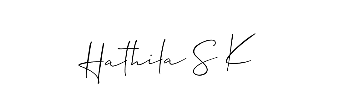 Similarly Allison_Script is the best handwritten signature design. Signature creator online .You can use it as an online autograph creator for name Hathila S K. Hathila S K signature style 2 images and pictures png