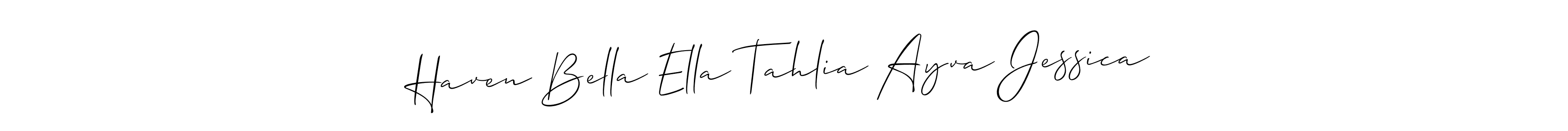 Similarly Allison_Script is the best handwritten signature design. Signature creator online .You can use it as an online autograph creator for name Haven Bella Ella Tahlia Ayva Jessica. Haven Bella Ella Tahlia Ayva Jessica signature style 2 images and pictures png