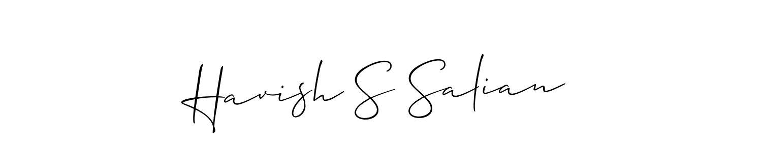 How to make Havish S Salian name signature. Use Allison_Script style for creating short signs online. This is the latest handwritten sign. Havish S Salian signature style 2 images and pictures png