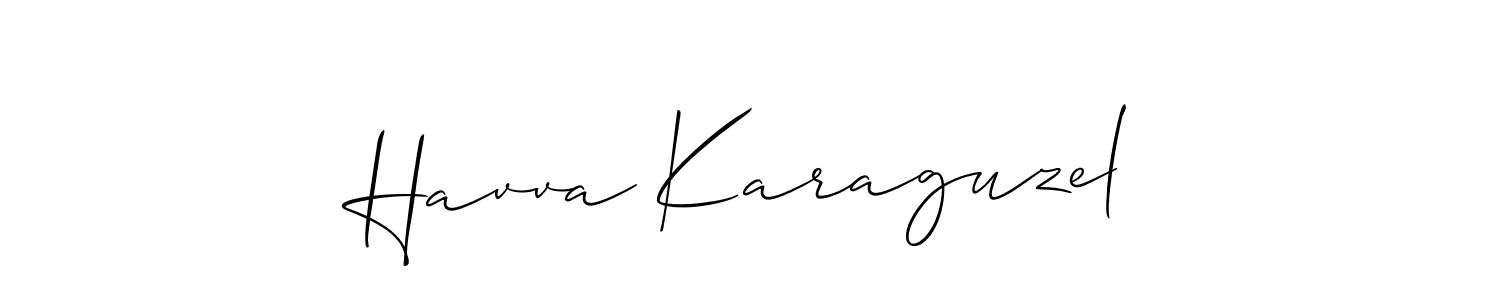 The best way (Allison_Script) to make a short signature is to pick only two or three words in your name. The name Havva Karaguzel include a total of six letters. For converting this name. Havva Karaguzel signature style 2 images and pictures png