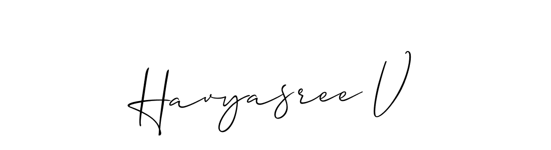if you are searching for the best signature style for your name Havyasree V. so please give up your signature search. here we have designed multiple signature styles  using Allison_Script. Havyasree V signature style 2 images and pictures png