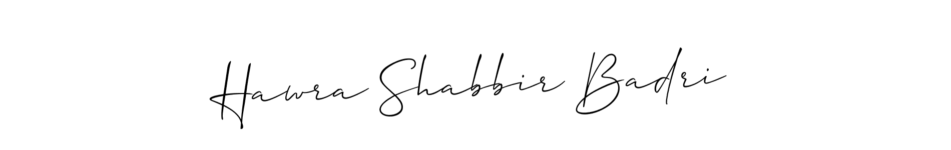 You should practise on your own different ways (Allison_Script) to write your name (Hawra Shabbir Badri) in signature. don't let someone else do it for you. Hawra Shabbir Badri signature style 2 images and pictures png