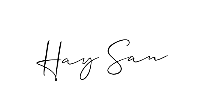 Use a signature maker to create a handwritten signature online. With this signature software, you can design (Allison_Script) your own signature for name Hay San. Hay San signature style 2 images and pictures png