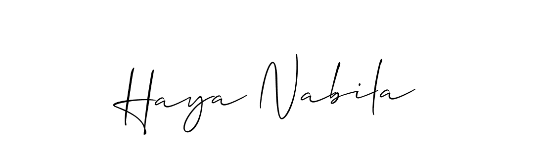 The best way (Allison_Script) to make a short signature is to pick only two or three words in your name. The name Haya Nabila include a total of six letters. For converting this name. Haya Nabila signature style 2 images and pictures png