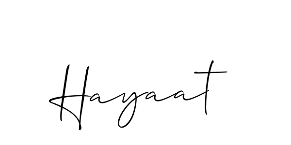 Make a beautiful signature design for name Hayaat. With this signature (Allison_Script) style, you can create a handwritten signature for free. Hayaat signature style 2 images and pictures png