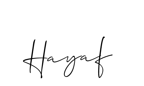 Use a signature maker to create a handwritten signature online. With this signature software, you can design (Allison_Script) your own signature for name Hayaf. Hayaf signature style 2 images and pictures png