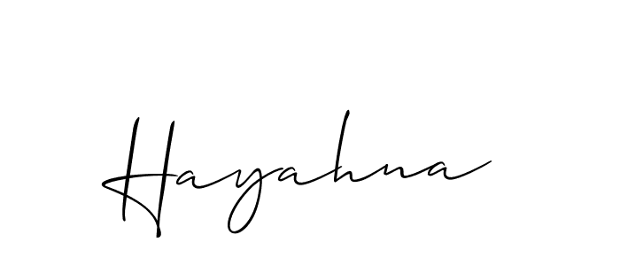 Use a signature maker to create a handwritten signature online. With this signature software, you can design (Allison_Script) your own signature for name Hayahna. Hayahna signature style 2 images and pictures png
