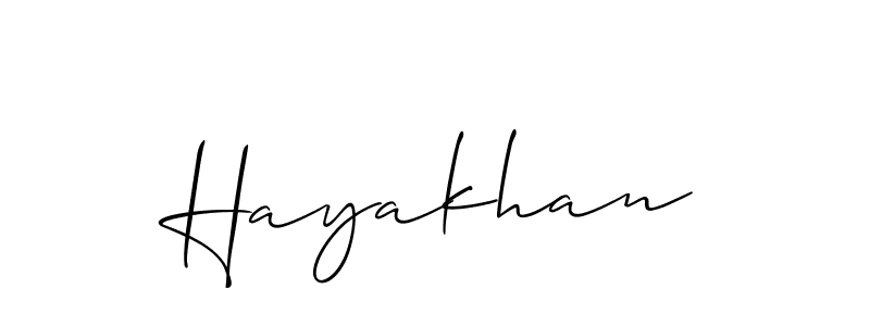 Create a beautiful signature design for name Hayakhan. With this signature (Allison_Script) fonts, you can make a handwritten signature for free. Hayakhan signature style 2 images and pictures png