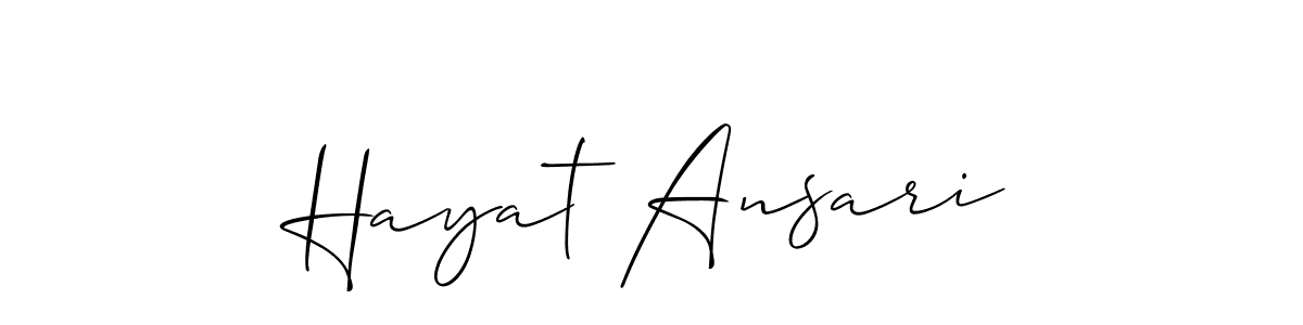 The best way (Allison_Script) to make a short signature is to pick only two or three words in your name. The name Hayat Ansari include a total of six letters. For converting this name. Hayat Ansari signature style 2 images and pictures png
