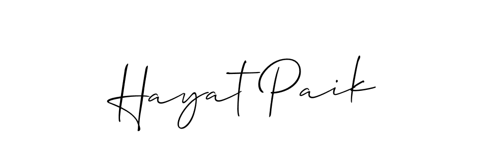 Use a signature maker to create a handwritten signature online. With this signature software, you can design (Allison_Script) your own signature for name Hayat Paik. Hayat Paik signature style 2 images and pictures png