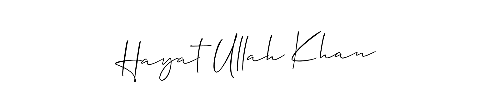 Allison_Script is a professional signature style that is perfect for those who want to add a touch of class to their signature. It is also a great choice for those who want to make their signature more unique. Get Hayat Ullah Khan name to fancy signature for free. Hayat Ullah Khan signature style 2 images and pictures png