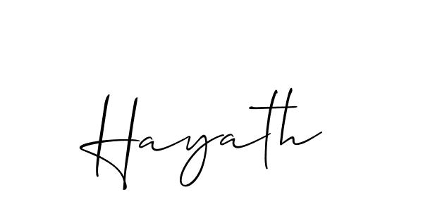 Use a signature maker to create a handwritten signature online. With this signature software, you can design (Allison_Script) your own signature for name Hayath. Hayath signature style 2 images and pictures png